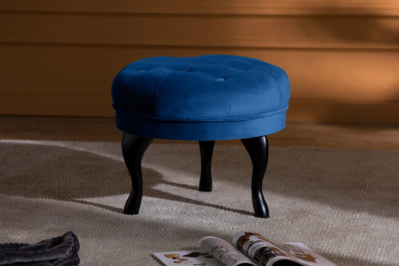 Fotpall Thunia 50 cm Sammet - Blå - Möbler - Fåtölj & stolar - Pall & puff - Fotpallar