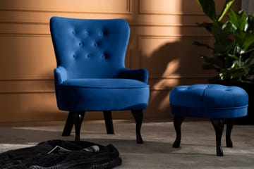 Fotpall Thunia 50 cm Sammet - Blå - Möbler - Fåtölj & stolar - Pall & puff - Fotpallar