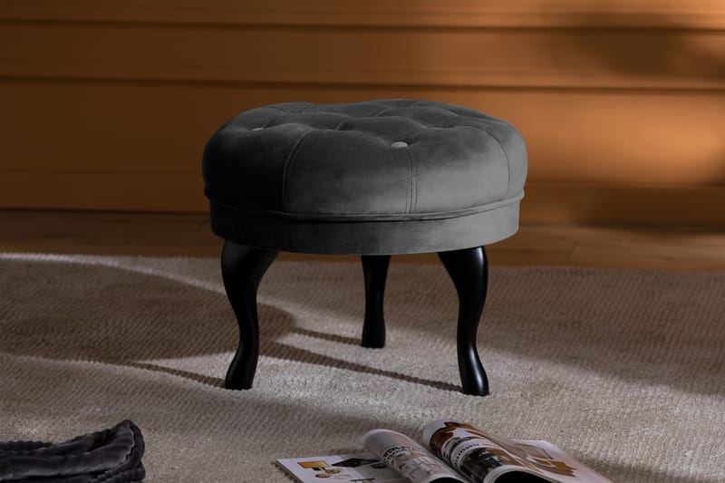 Fotpall Thunia 50 cm Sammet - Mörkgrå - Möbler - Fåtölj & stolar - Pall & puff - Fotpallar