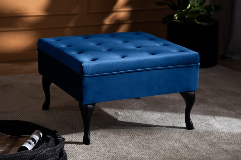 Fotpall Thunia 70x70 cm Sammet - Blå - Möbler - Fåtölj & stolar - Pall & puff - Fotpallar