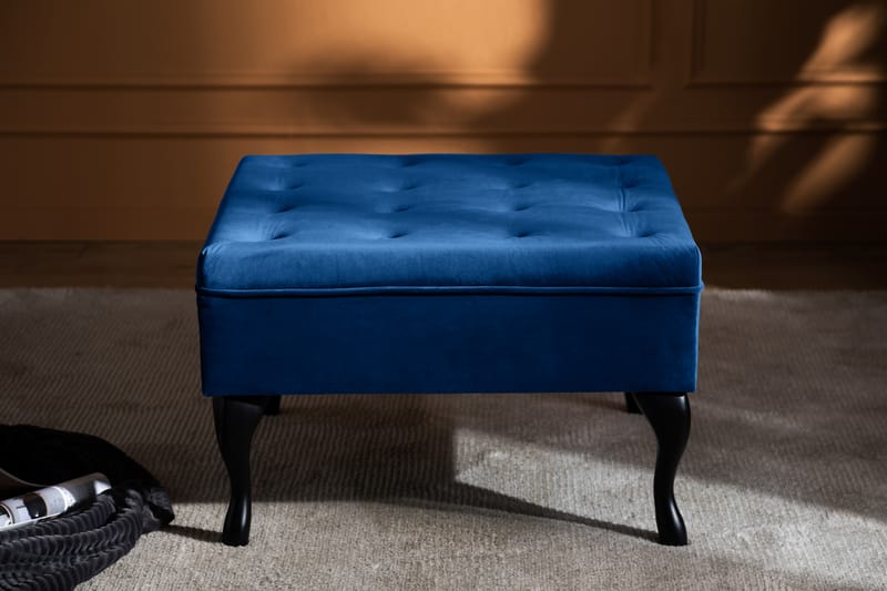 Fotpall Thunia 70x70 cm Sammet - Blå - Möbler - Fåtölj & stolar - Pall & puff - Fotpallar