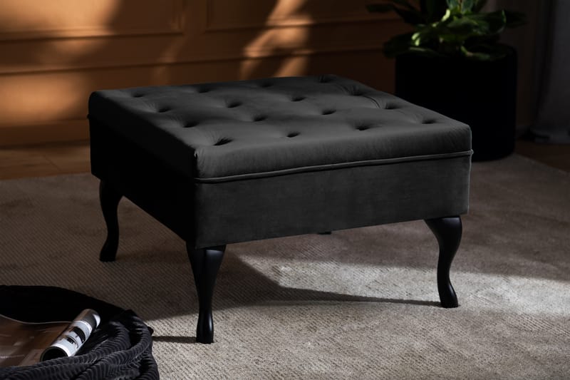 Fotpall Thunia 70x70 cm Sammet - Svart - Möbler - Fåtölj & stolar - Pall & puff - Fotpallar
