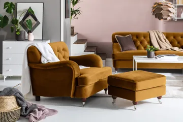 Howard Riviera Fotpall Sammet - Amber - Möbler - Fåtölj & stolar - Pall & puff - Fotpallar