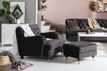 Howard Riviera Fotpall Sammet - Mörkgrå - Möbler - Fåtölj & stolar - Pall & puff - Fotpallar