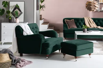 Howard Riviera Fotpall Sammet - Mörkgrön - Möbler - Fåtölj & stolar - Pall & puff - Fotpallar