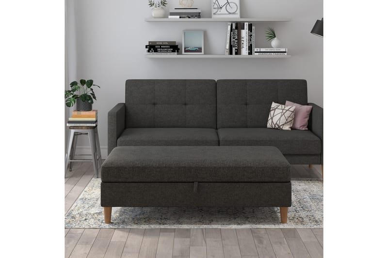 Fotpall/pall Lilly Antracit, Linne - Antracit, Linne - Möbler - Fåtölj & stolar - Pall & puff - Fotpallar