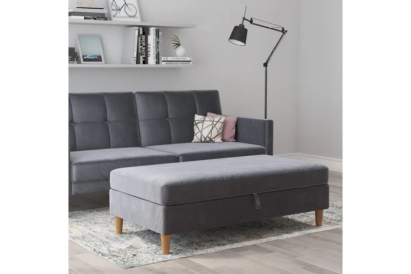 Fotpall/pall Lilly Antracit, Sammet/Trä/Plast - Antracit, Sammet/Trä/Plast - Möbler - Fåtölj & stolar - Pall & puff - Fotpallar