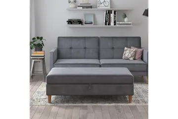 Fotpall/pall Lilly Antracit, Sammet/Trä/Plast - Antracit, Sammet/Trä/Plast - Möbler - Fåtölj & stolar - Pall & puff - Fotpallar