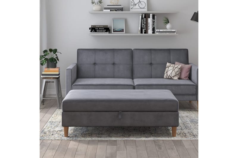 Fotpall/pall Lilly Antracit, Sammet/Trä/Plast - Antracit, Sammet/Trä/Plast - Möbler - Fåtölj & stolar - Pall & puff - Fotpallar