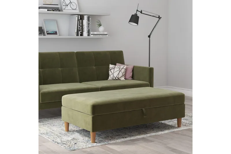 Fotpall/pall Lilly Olivgrön, Sammet/Trä/Plast - Olivgrön, Sammet/Trä/Plast - Möbler - Fåtölj & stolar - Pall & puff - Fotpallar