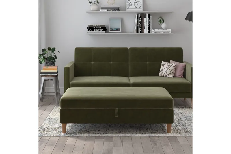 Fotpall/pall Lilly Olivgrön, Sammet/Trä/Plast - Olivgrön, Sammet/Trä/Plast - Möbler - Fåtölj & stolar - Pall & puff - Fotpallar