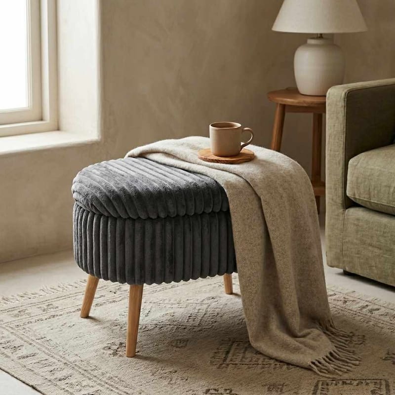 Heba Sittpuff med förvaring 60 cm - Antracit - Möbler - Fåtölj & stolar - Pall & puff - Sittpuff