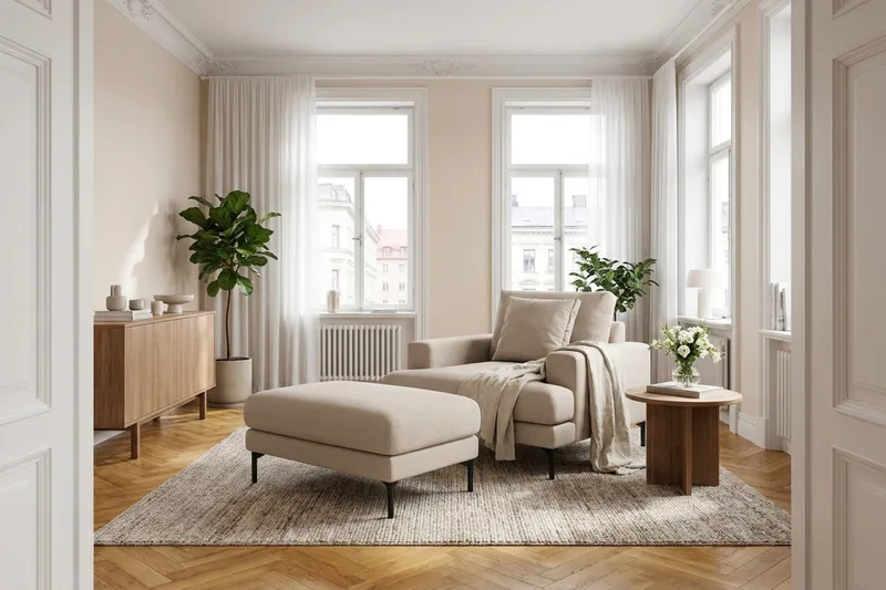 Menard Premium Fotpall i Tyg - Beige - Möbler - Fåtölj & stolar - Pall & puff - Fotpallar