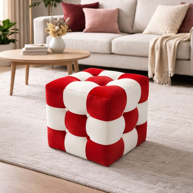 Peticire Sittpuff 42 cm - Röd och vit - Möbler - Fåtölj & stolar - Pall & puff - Sittpuff