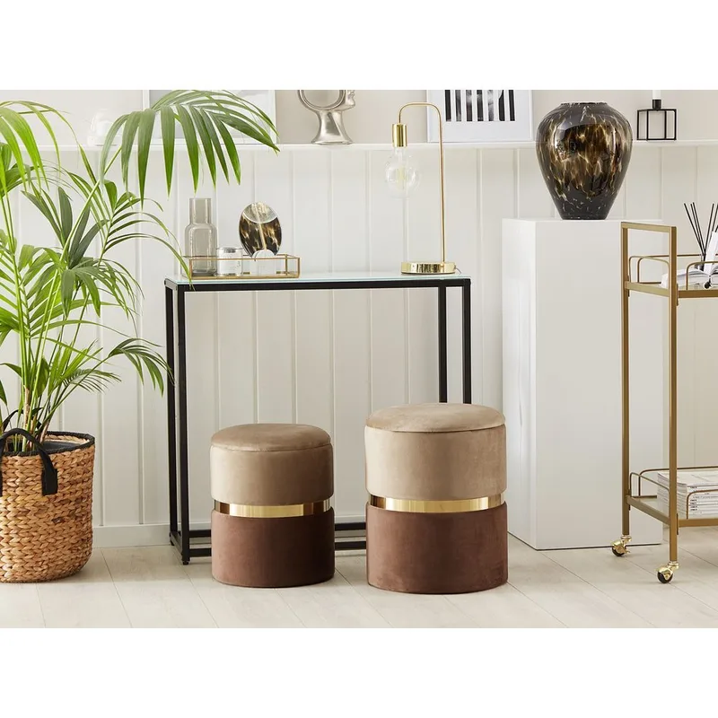 Puff Wichita 2-pack - Brun, Guld - Möbler - Fåtölj & stolar - Pall & puff - Sittpuff
