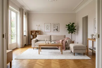 Scandi Fotpall i Chenille - Beige - Möbler - Fåtölj & stolar - Pall & puff - Fotpallar