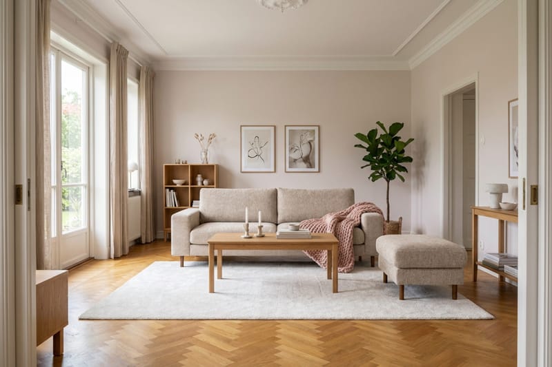 Scandi Fotpall i Chenille - Beige - Möbler - Fåtölj & stolar - Pall & puff - Fotpallar