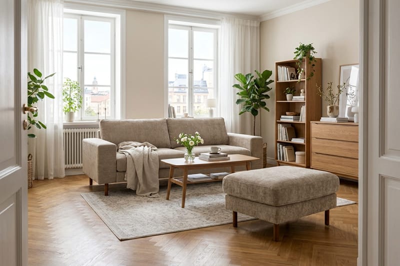 Scandi Fotpall i Chenille - Mörkbeige - Möbler - Fåtölj & stolar - Pall & puff - Fotpallar