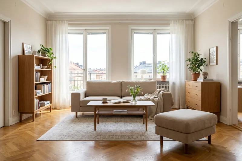 Scandi Fotpall i Tyg - Beige - Möbler - Fåtölj & stolar - Pall & puff - Fotpallar