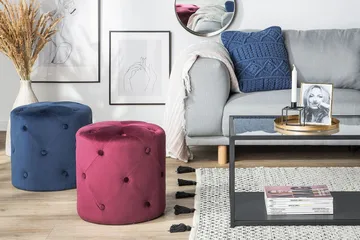 Emmerlyn Sittpuff Sammet - Blå - Möbler - Fåtölj & stolar - Pall & puff - Sittpuff