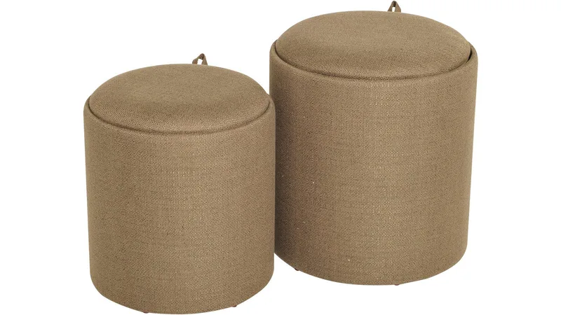 Velmira Puff 2 delar 39 cm Rund, Mörkbeige