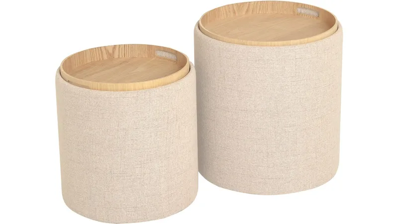 Velmira Puff 2 delar 39 cm Rund - Beige - Möbler - Fåtölj & stolar - Pall & puff - Sittpuff