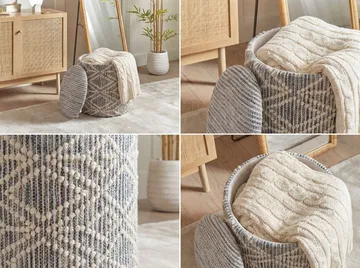 Veron Rund sittpuff med förvaring i ulltyg - grå och gräddfärgad - Möbler - Fåtölj & stolar - Pall & puff - Sittpuff