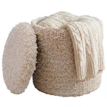 Veron Rund sittpuff med förvaring i ulltyg - ljusbeige - Möbler - Fåtölj & stolar - Pall & puff - Sittpuff