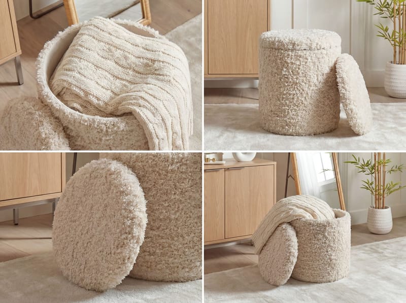 Veron Rund sittpuff med förvaring i ulltyg - ljusbeige - Möbler - Fåtölj & stolar - Pall & puff - Sittpuff