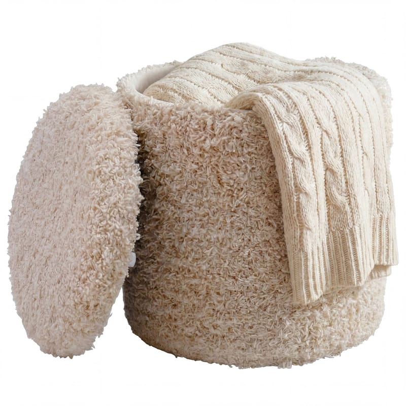 Veron Rund sittpuff med förvaring i ulltyg - ljusbeige - Möbler - Fåtölj & stolar - Pall & puff - Sittpuff