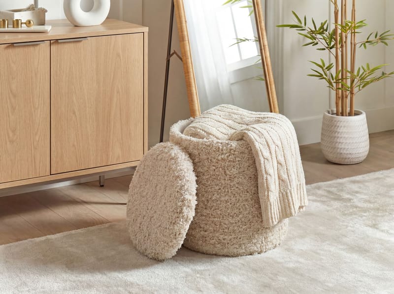 Veron Rund sittpuff med förvaring i ulltyg - ljusbeige - Möbler - Fåtölj & stolar - Pall & puff - Sittpuff