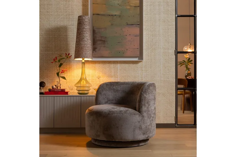 Popular Modern Rund Fåtölj i Chenille - Brun - Möbler - Fåtölj & stolar - Fåtölj