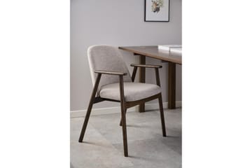 Reciclar Matstol i Bouclé med armstöd i ek trä - Mörkbrun/Greige - Möbler - Fåtölj & stolar - Matstol & köksstol