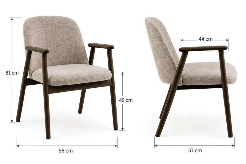 Reciclar Matstol i Bouclé med armstöd i ek trä - Mörkbrun/Greige - Möbler - Fåtölj & stolar - Matstol & köksstol