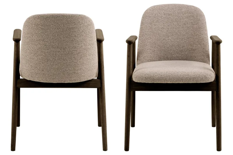 Reciclar Matstol i Bouclé med armstöd i ek trä - Mörkbrun/Greige - Möbler - Fåtölj & stolar - Matstol & köksstol