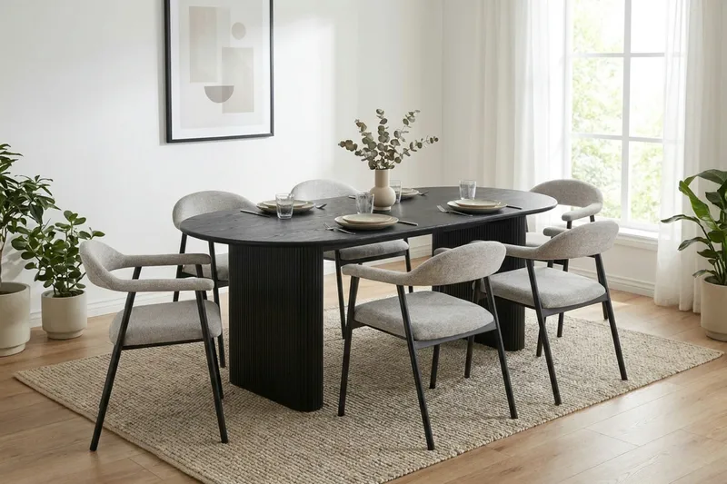 Ronja Matstol i metall med tygsits - Beige/Svart - Möbler - Fåtölj & stolar - Matstol & köksstol