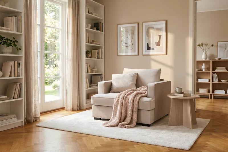 Rossita Extra Djup Fåtölj - Beige - Möbler - Fåtölj & stolar - Fåtölj - Sammetsfåtölj