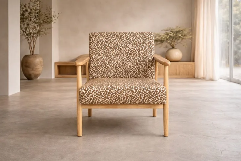 Runbert Retro Fåtölj i Chenille med Armstöd och Trästativ - Brun - Möbler - Fåtölj & stolar - Fåtölj