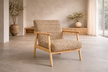 Runbert Retro Fåtölj i Chenille med Armstöd och Trästativ - Brun - Möbler - Fåtölj & stolar - Fåtölj