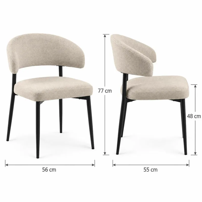 Sawako Matstol & Köksstol i Tyg med Svarta Metallben - Beige - Möbler - Fåtölj & stolar - Matstol & köksstol