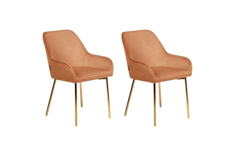 Set med 2 matstolar Loverna, Orange, guld/Sammet