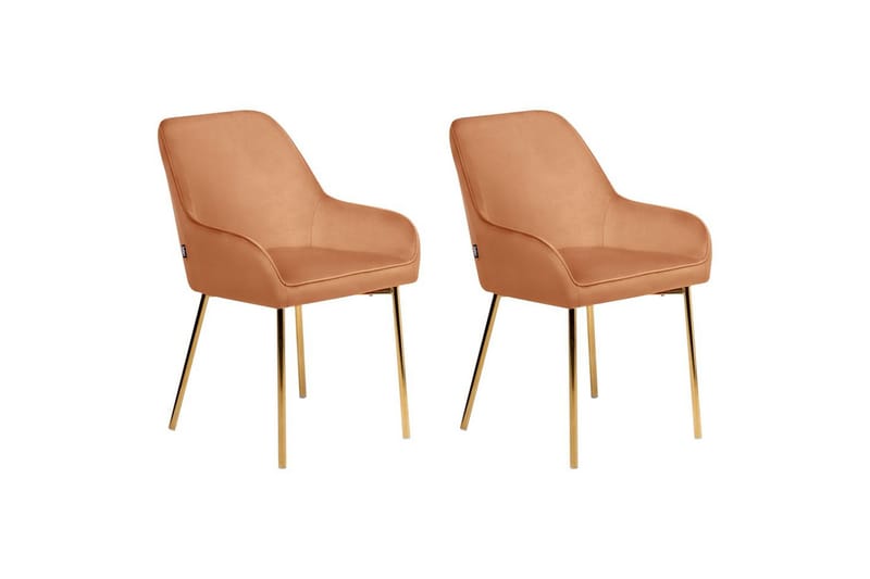 Set med 2 matstolar Loverna, Orange, guld/Sammet