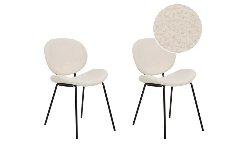 Set med 2 matstolar Luana, Vit, Svart/Bouclé