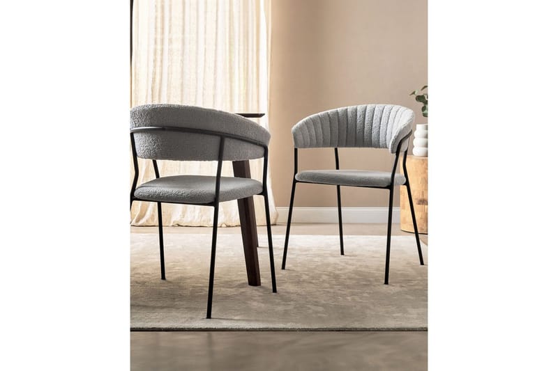 Set med 2 matstolar Mariposa - Grå, svart/Bouclé - Möbler - Fåtölj & stolar - Matstol & köksstol