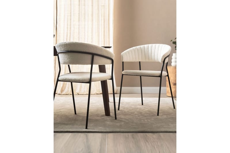 Set med 2 matstolar Mariposa - Vit, Svart/Bouclé - Möbler - Fåtölj & stolar - Matstol & köksstol