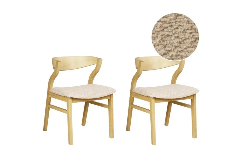 Set med 2 matstolar Maroa, Ljus trä, Ljusbeige