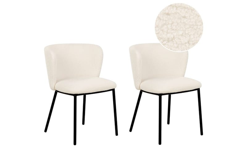 Set med 2 matstolar Mina, Vit, Svart/Bouclé