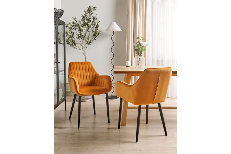 Set med 2 matstolar Wellston - Orange, svart - Möbler - Fåtölj & stolar - Matstol & köksstol