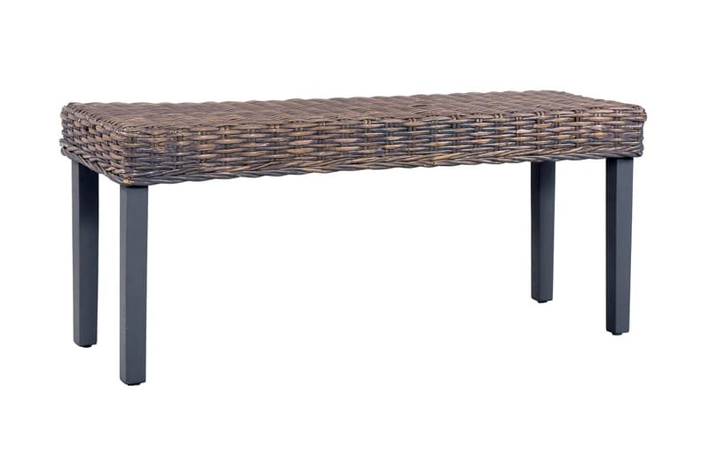 Bänk 110 cm grå naturlig kubu-rotting och massivt mangoträ - Sittbänk - Hallbänk