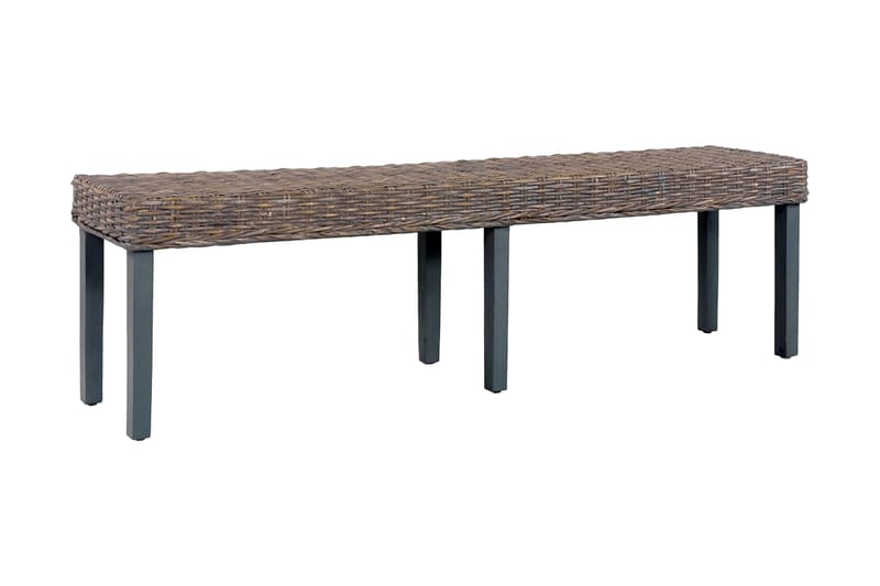 Bänk 160 cm grå naturlig kubu-rotting och massivt mangoträ - Sittbänk - Hallbänk